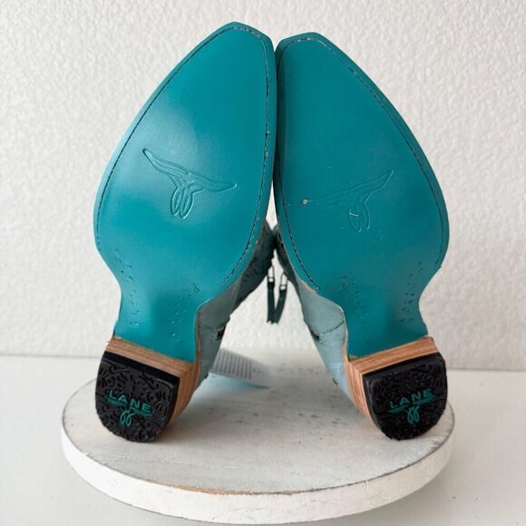 Lane COSSETTE Womens Cowboy Bootied 8 Blue Leather Cowgirl Western Ankle Boots - Picture 10 of 13